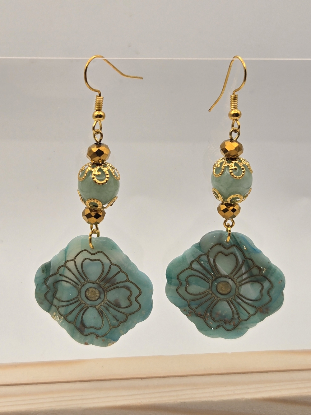 Gold-Accent Turquoise Floral Drop Earrings
